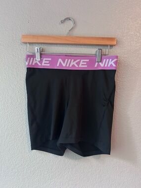 Nike Black Bike Shorts with Pink Logo Waistband